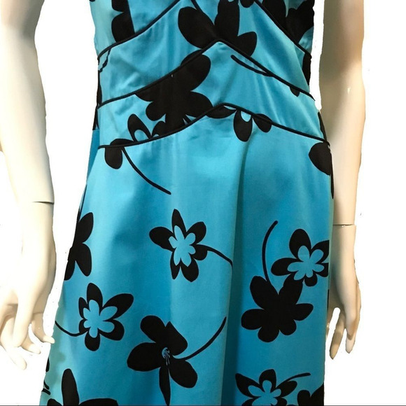Vintage Y2K Bohemian Floral Halter Sundress Bright Turquoise Dress Size 10 NWT - Picture 6 of 16